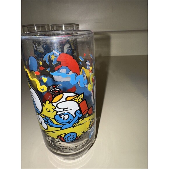 Smurf Collector Glasses Wallace Berrie PEYO 1983 Lot 4 Harmony Handy Papa Clumsy - Picture 11 of 16